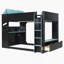 Lit mezzanine en bois avec bureau à hauteur réglable, cadre de lit avec tiroirs, compartiments de rangement et lumières RVB-1525685695