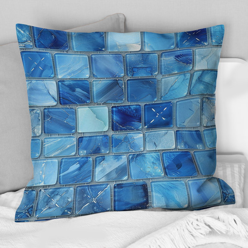 Blue Modern Mosaic Tiles II - Coussin décoratif moderne, H 16 po x l 16 po