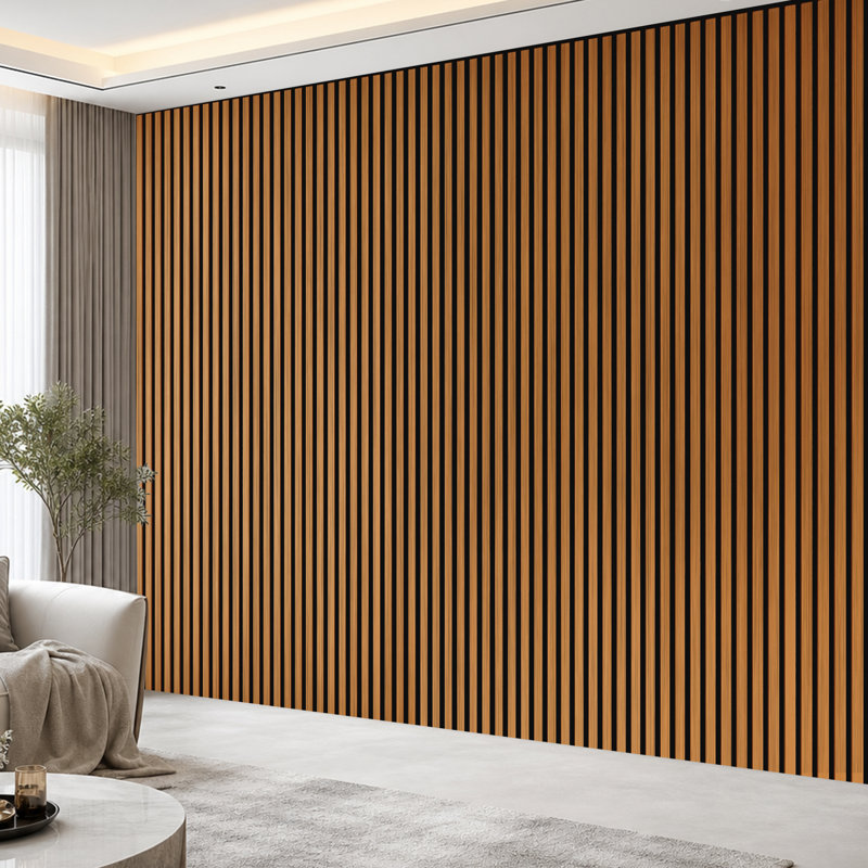 2Pcs 16''x104'' Wood Look Acoustic Wall Paneling,3D Sound proof Slat Wall Panels for Interior Wall Decor（23 sq.ft./Case）