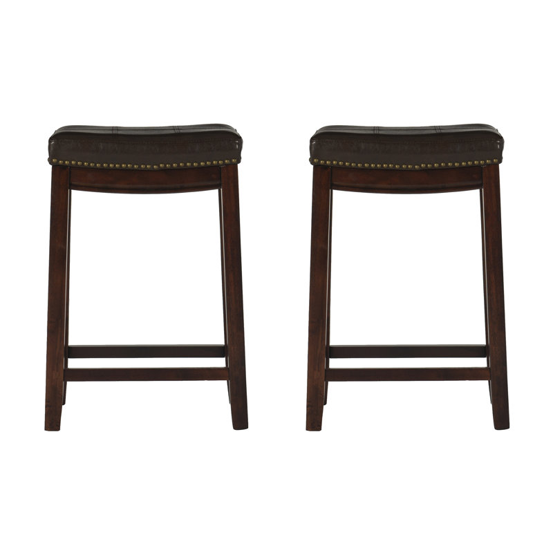 Arlyce 26.5" Solid Wood Backless Counter Stool with Vegan Leather Upholstered Seat, Brown, Counter Stool (26.5" Seat Height)