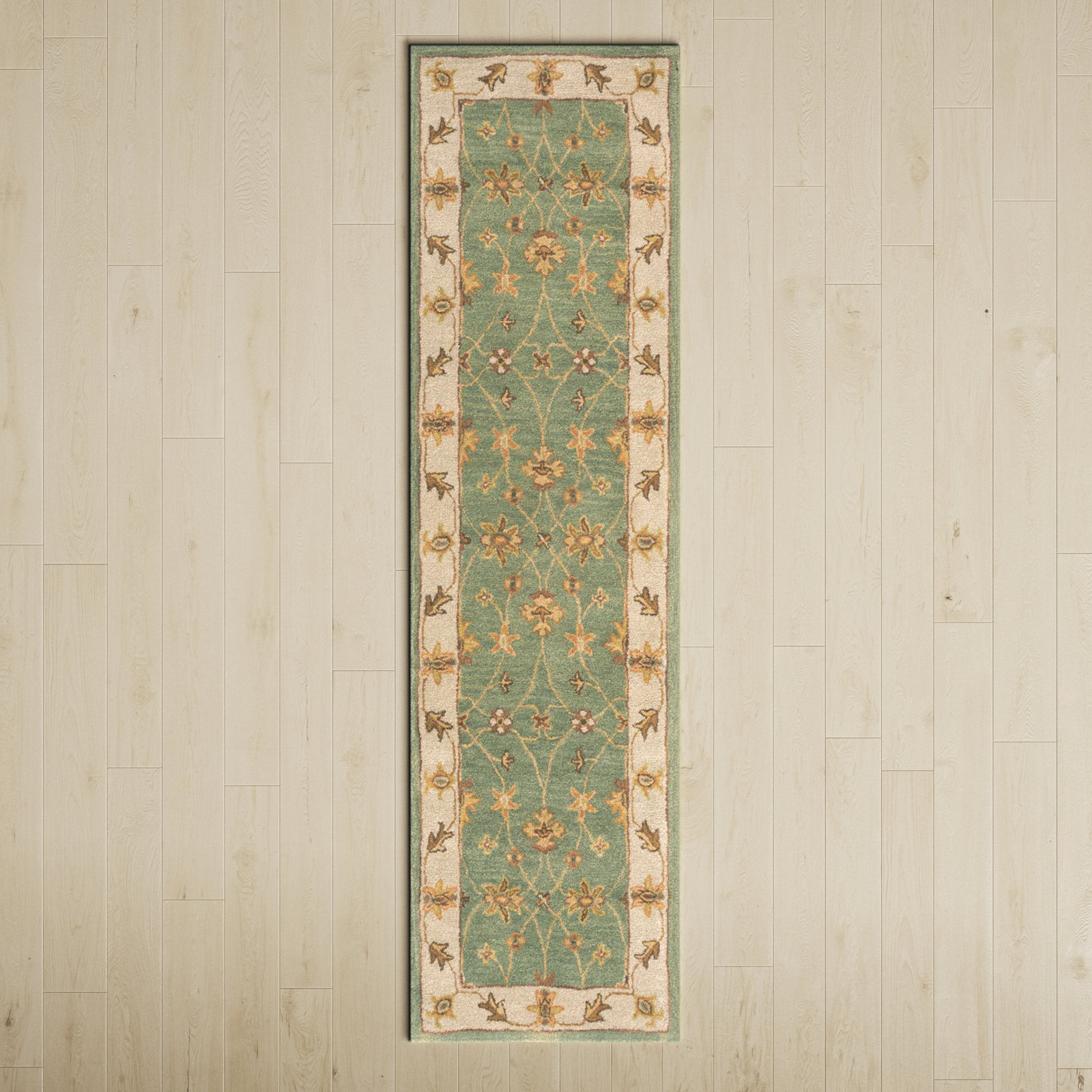 Southshore Green Hand-Woven Oriental Wool Rug, Runner 2'3" x 10'