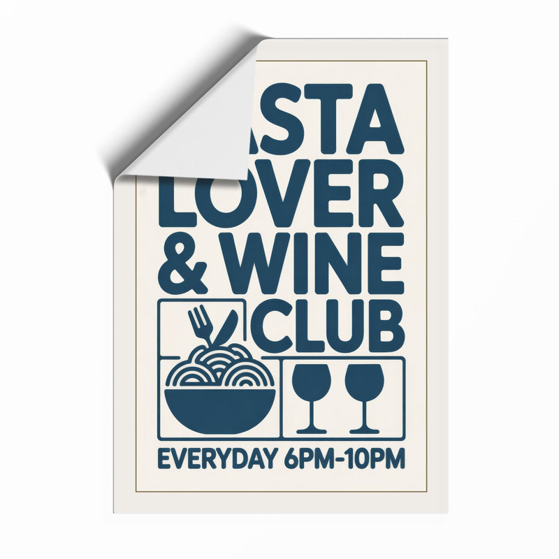 Pasta & Wine Club Typography - Print, Unframed, A1 - 84.1 x 59.4 cm