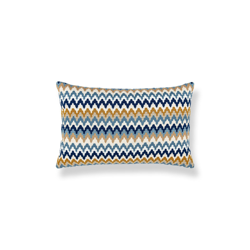 RAINBOW MOUNTAIN CREWEL PILLOW, Denim Gold, Rectangle - 22"H x 14"W