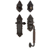 Nostalgic Warehouse Victorian Plate F Grip Handleset with Single Cylinder Deadbolt and Fleur Lever