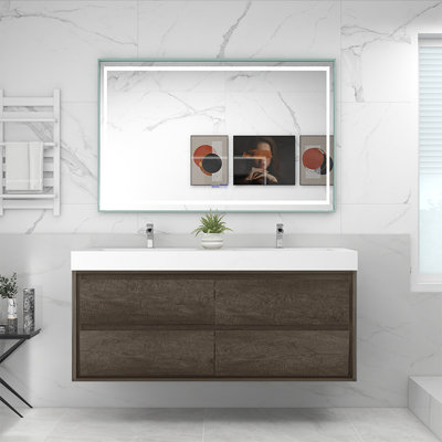 Ensemble de meuble-lavabo double mural 59,5 "Azden