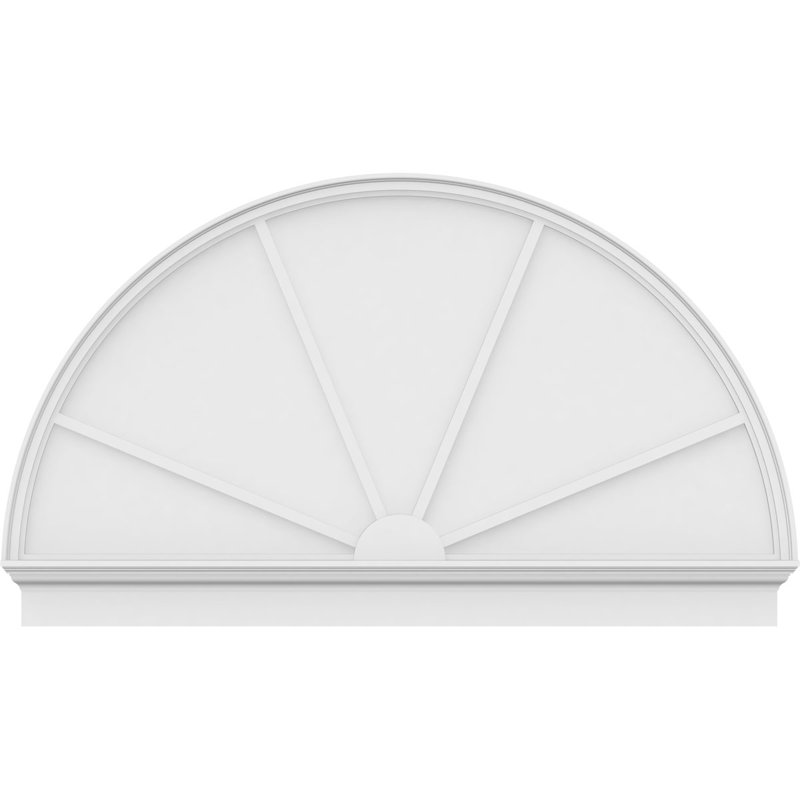 Architectural grade 4-spoke PVC pedimented semi-circle, H 40 3/4 po x l 68 po x P 2 3/4 po