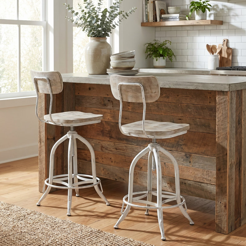 Tabouret de bar pivotant réglable moderne blanc, Blanc délavé
