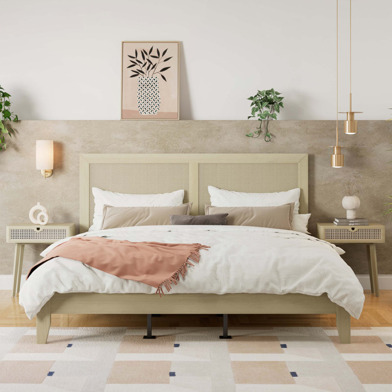 Behre Woven Rattan Cane Solid Wood Bed, California King