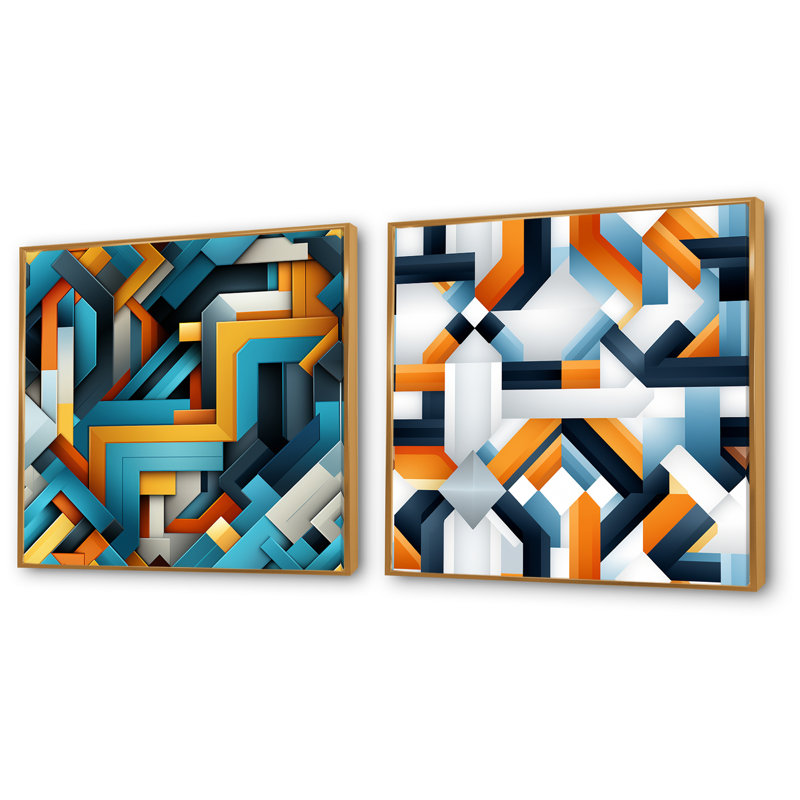 Daejanae - Ensemble de 2 décorations murales formes abstraites, Encadrement doré, H 16 po x l 33 po x P 1 po