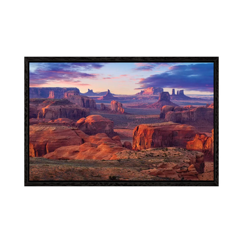 Hunts Mesa Monument Valley Sunset by Susanne Kremer - Print on Canvas, 66.04cm H x 101.6cm W x 3.81cm D, Black Floater Framed