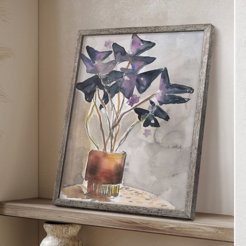 Oxalis dans un vase I, reproduction encadrée - bois massif, H 21 po x l 17 po