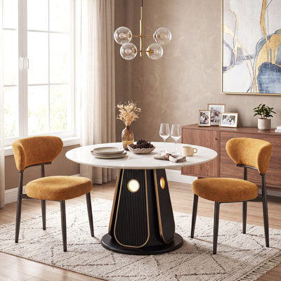 Modern Textured Fabric Upholstered Dining Chair with Curved Back（Set of 2）