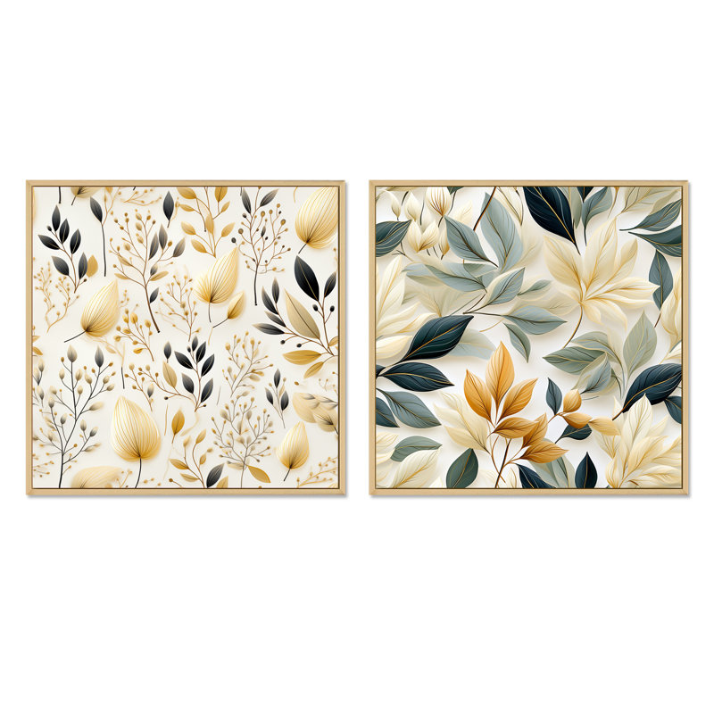 Tickhill - Ensemble de 2 collages carrés floraux et botaniques, Cadre flottant brun, H 30 po x l 61 po