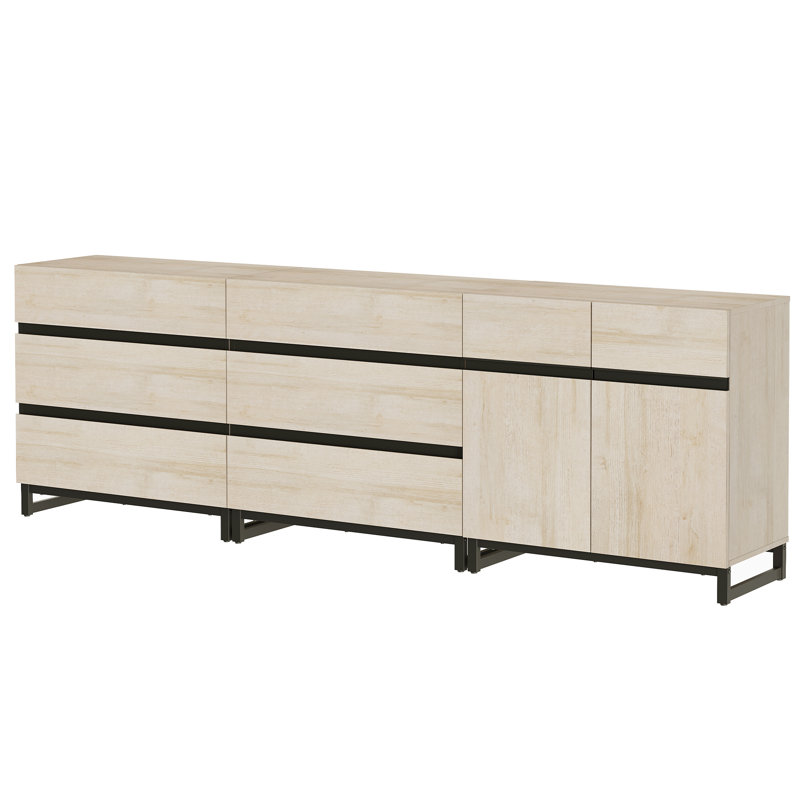 Buffet décoratif 6 tiroirs avec base en métal Aadam, Beige
