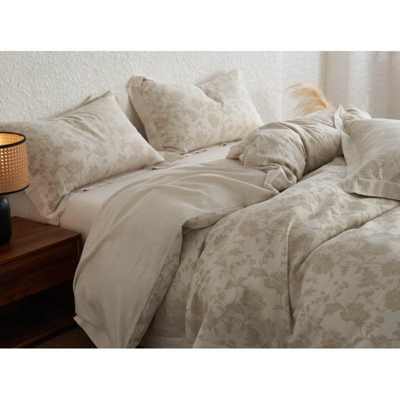 Evone Pure Linen Jacquard Duvet Cover Set with Pillowcase -Top Grade & Natural, King Duvet Cover + 2 King Pillowcases