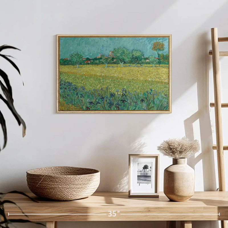 Champ avec des fleurs près d'Arles, 19 po x 13 po, Cadre flottant en bois naturel