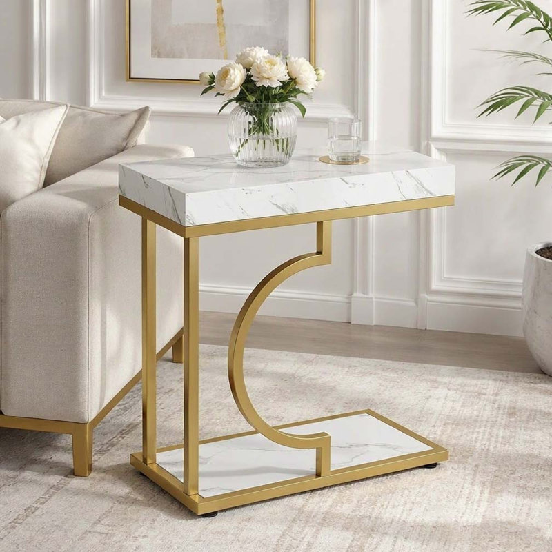Table de chevet, table d'appoint, Or, blanc