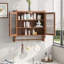 Armoire brune avec trois compartiments de rangement - porte en verre de 24,8 po pour diverses salles de bain, brun, porte-serviettes