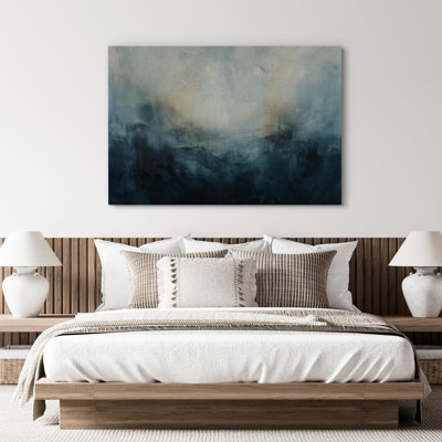 Minimal Landscape Abstract Ocean Waves Gradient Blue Illustrations Modern Extra Large Canvas Print Wall Art