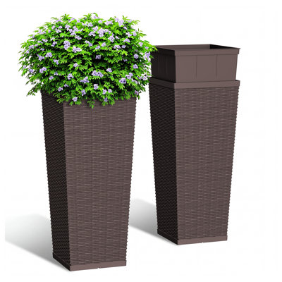 Ensemble de 2 boîtes à fleurs en plastique 2 pièces H 24 "/ 32", grandes boîtes à fleurs en osier