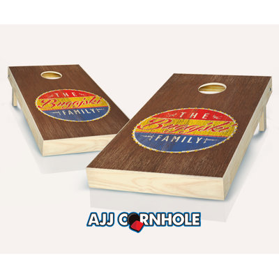2' x 1' Personalized Retro Southern Family Stained Solid Wood Cornhole Set with Bags