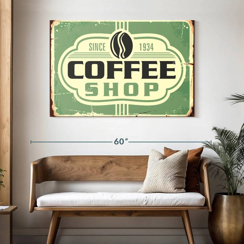 Plaque murale logo café, H 32 po x l 48 po