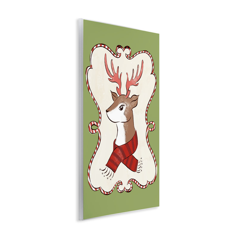 Plaque murale «Festive Winter Cerf in Scarf» par Hannah Moren, H 19 po x l 13 po