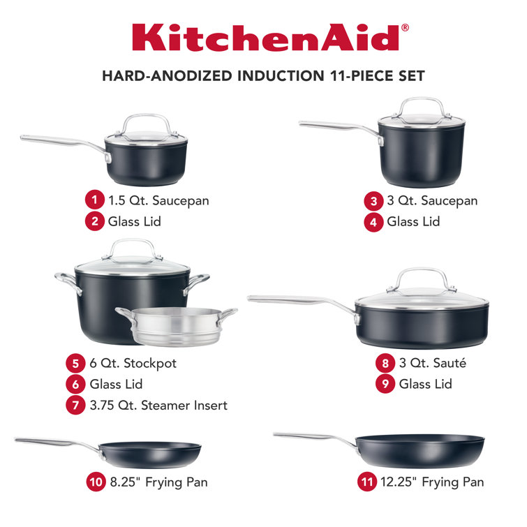 KitchenAid Hard Anodized Nonstick 8-Piece Cookware Set in Midnight Black -  Bed Bath & Beyond - 14341732