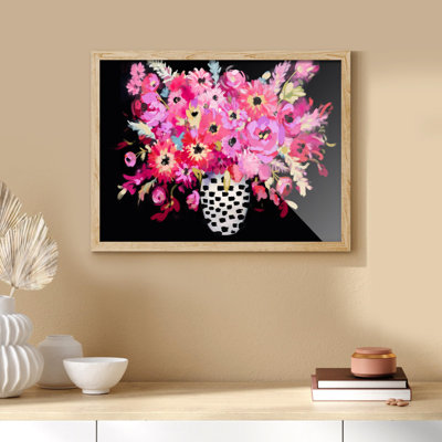 " Chic Floral Bold And Expressive Brushstroke Flowers With Contrasting Polka Dot Vase Modern "