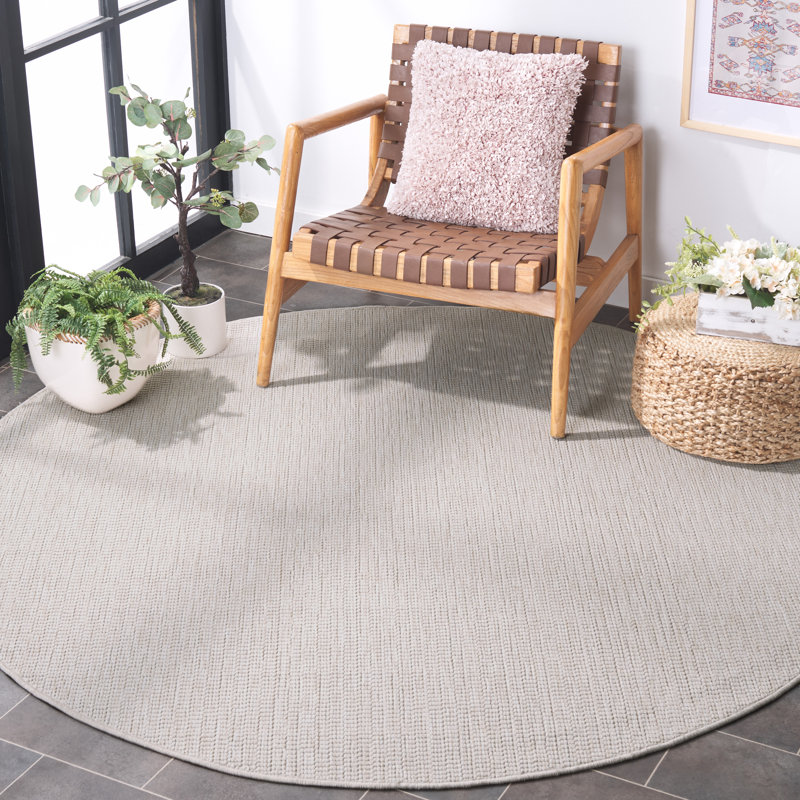 Tiza Solid Color Machine Woven Polyester/Polypropylene Indoor/Outdoor Area Rug in Ivory, Round 6'7"