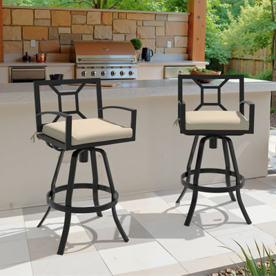 Tabourets de bar pivotants en aluminium avec coussin Sunbrella