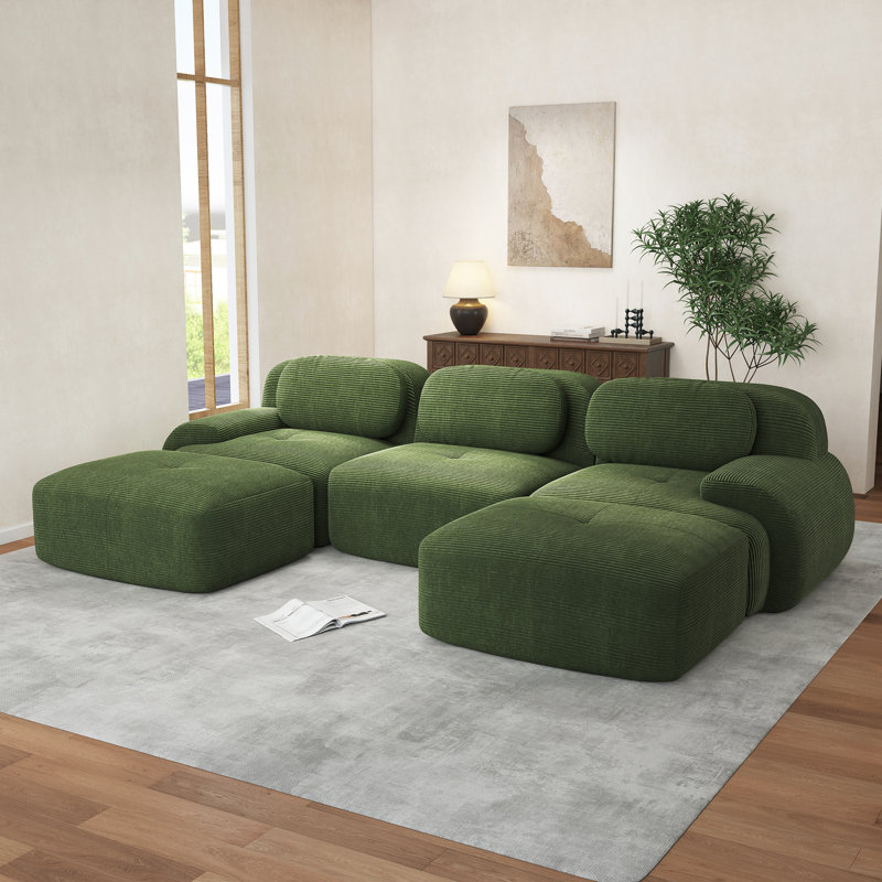 Boneless U-Shaped Modular Sofa Luxurycorduroy Fabric Fabric 32D High-Resilience Sponge For Living Rooms Bedroom