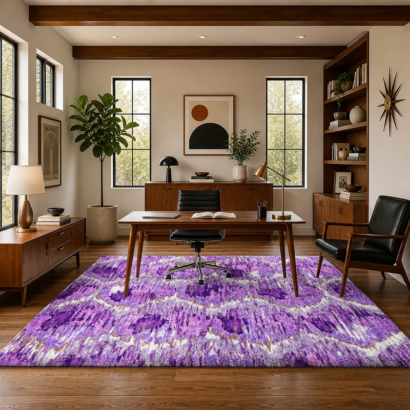 Tapis Dream Shag ADS766 de qualité supérieure, lavable à la machine, motif diamant., Lavender, 5' x 7'6"