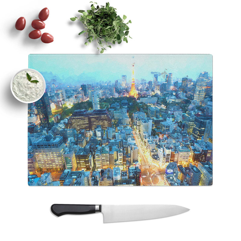 Tempered Glass Skyline of Paris in France Chopping Board, 28.5 cm W x 20 cm L