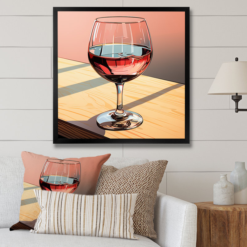 «Pink Crisp Elegance Of Wine Glass III» - art mural vin, Cadre simple noir, H 16 po x l 16 po x P 1 po