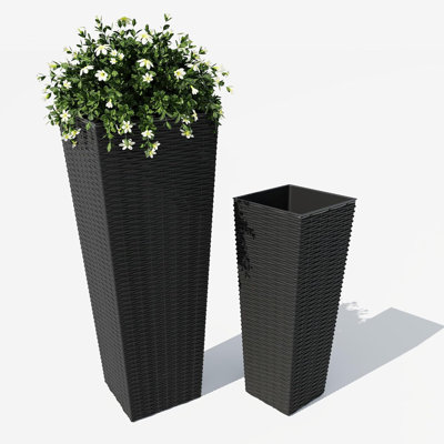 Ensemble de 2 grandes jardinières pour plantes d'intérieur, grande jardinière extérieure de 24 pouces avec doublures amovibles, pots à fleurs pour arbres, utilisation toutes saisons avec trous de drainage pour la véranda