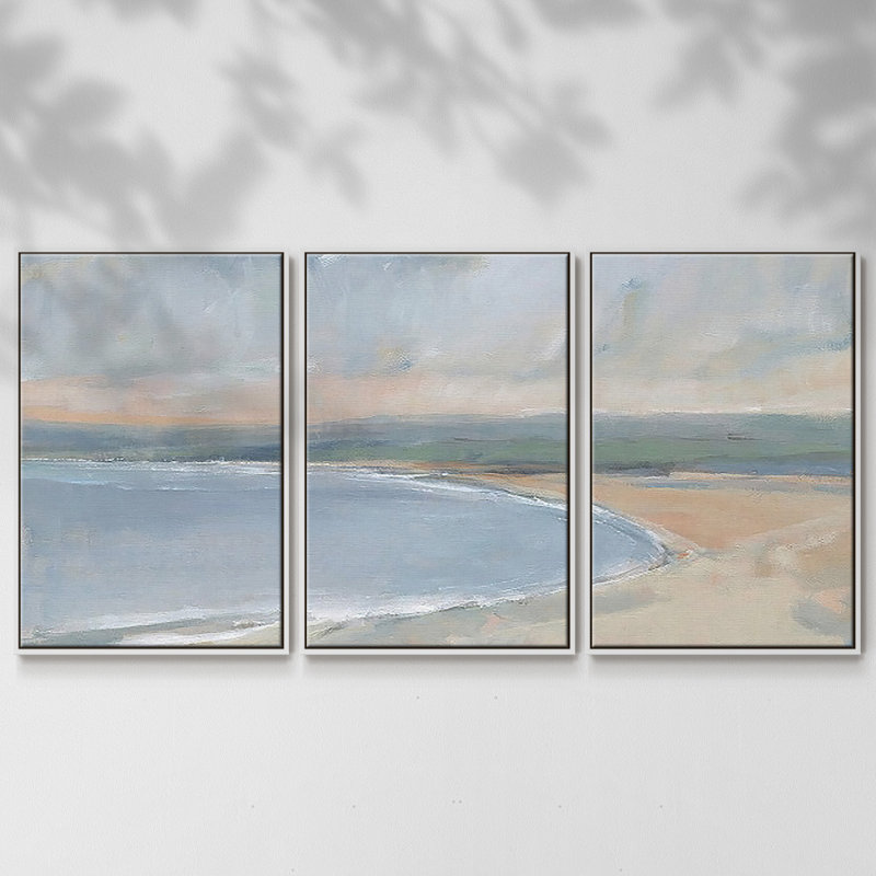 Étude côtière II, reproduction sur toile 3 pièces, H 36 po x l 75 po, Cadre blanc