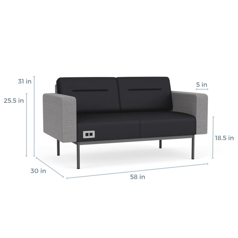 Causeuse de réception Darsey, Avec alimentation, Noir Patriot Plus; gris chambray, Gris anthracite