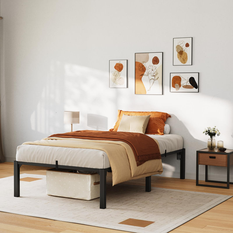 Twin Size 14''H Heavy Duty Metal Platform Bed Frame, 14 Inch High, Steel Slats, 800 lbs Support, No Box Spring, Noise-Free, Tool-Complimentary Setup, Under-bed Storage(TWIN, 14 INCH)