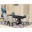 L'ensemble de table à manger 7 pièces se compose d'une table en bois et de 6 chaises de salle à manger en tissu de lin crème avec dossier capitonné - noir sablé.-411458042-424612563-424612562