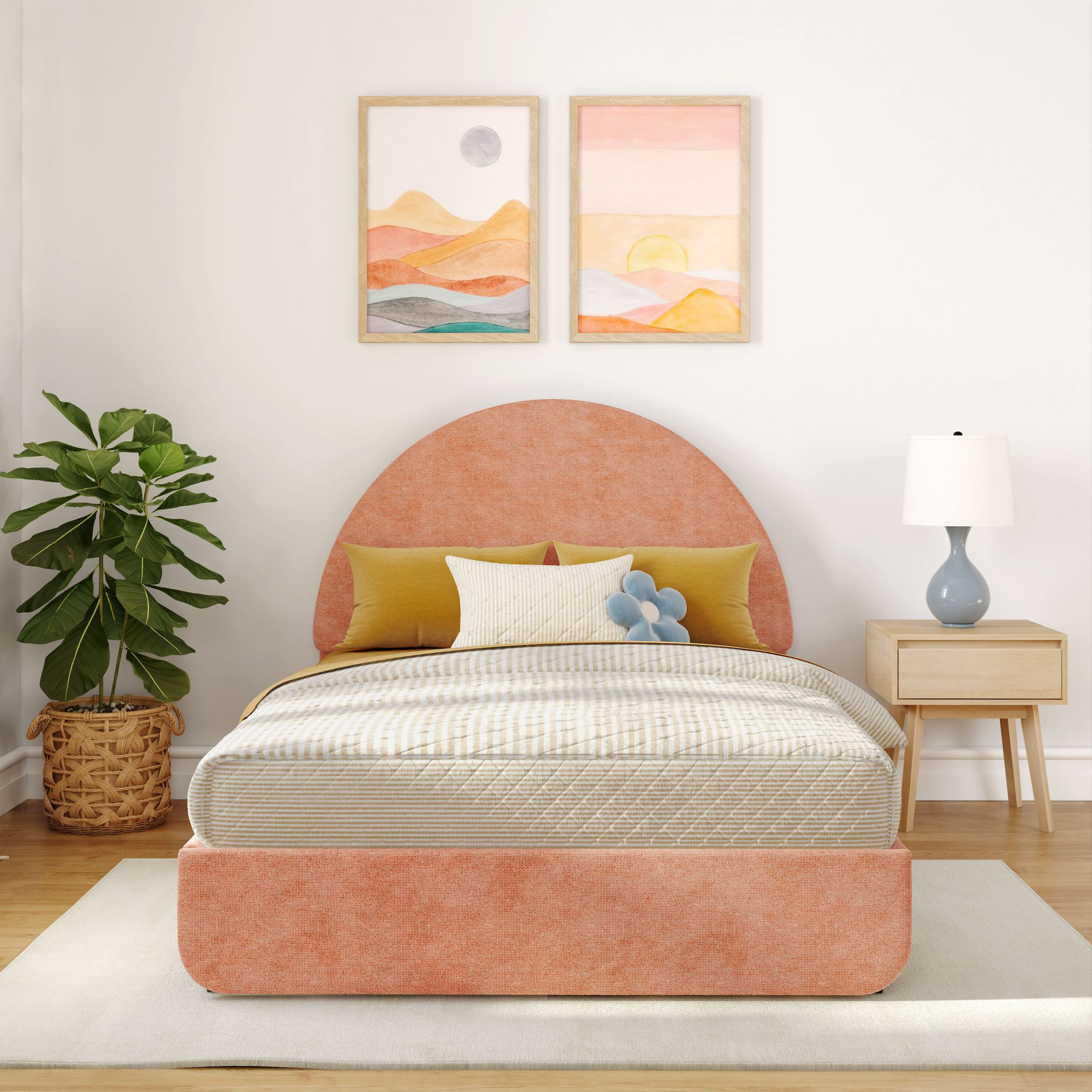 Beunca Solid Wood Upholstered Arch Headboard Bed