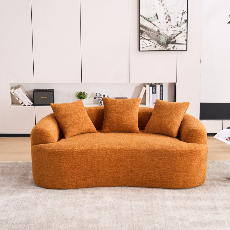 Canapé courbé en éponge à compression complète, canapé compact en chenille 30D sans assemblage pour petits espaces et appartements, L 65 po, 300 lb, 3 coussins