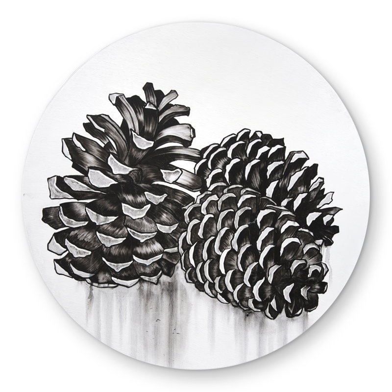 Three Small Pine Cones - Black & White Round Outdoor Rug