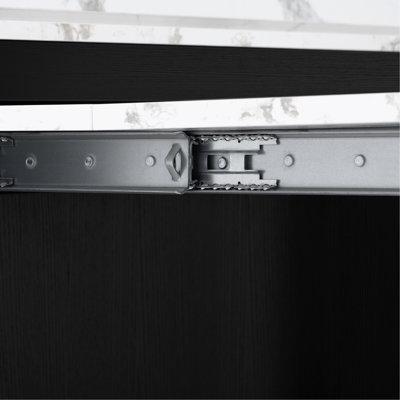 Table de salle à manger extensible avec plateau pliable, table de bar avec tiroirs et prise de courant, îlot de cuisine avec roulettes et crochets, buffet pour la cuisine et la salle à manger (noir et blanc marbré)