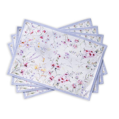 Maison d' Hermine Placemats Set of 4 100% Cotton Washable Cloth Place Mats Reusable Table Mats for Kitchen Dining Party Wedding Valentines Day Decorations Spring/Summer (Summer Floral, 13" x 19")