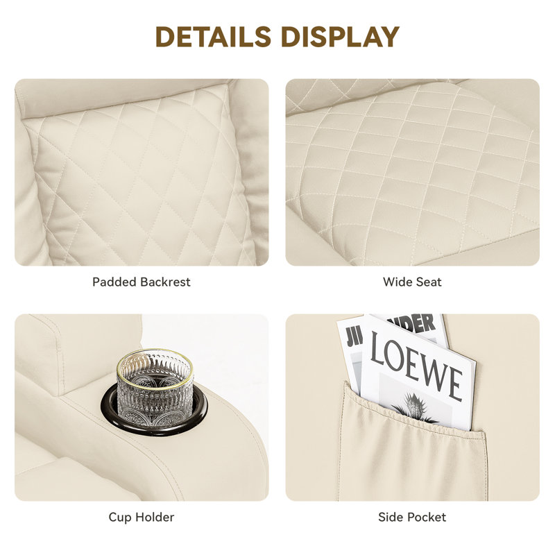 Saven 90cm Wide Swivel Home Theatre Recliner, White