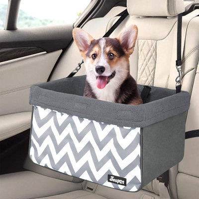  & GOOPAWS: Siège d'auto d'appoint - Rayures grises - Petits chiens et chats jusqu'à 24 lb, lit douillet doublé en molleton, transporteur de voyage portatif pliable