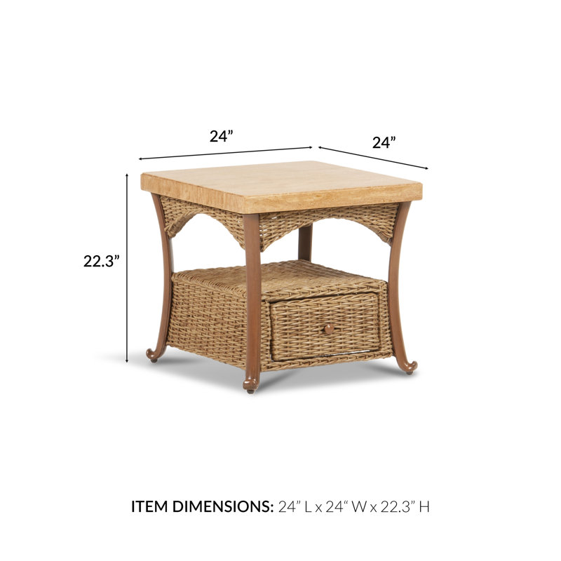 Brookside - Outdoor Side Table w/ Solid Travertine Top & Hand Painted Aluminum Base
