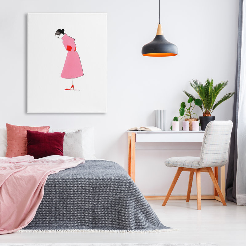 «Pink Contemporary Girl», toile d'art encadrée par Simone Elum, H 48 po x l 36 po x P 1,5 po