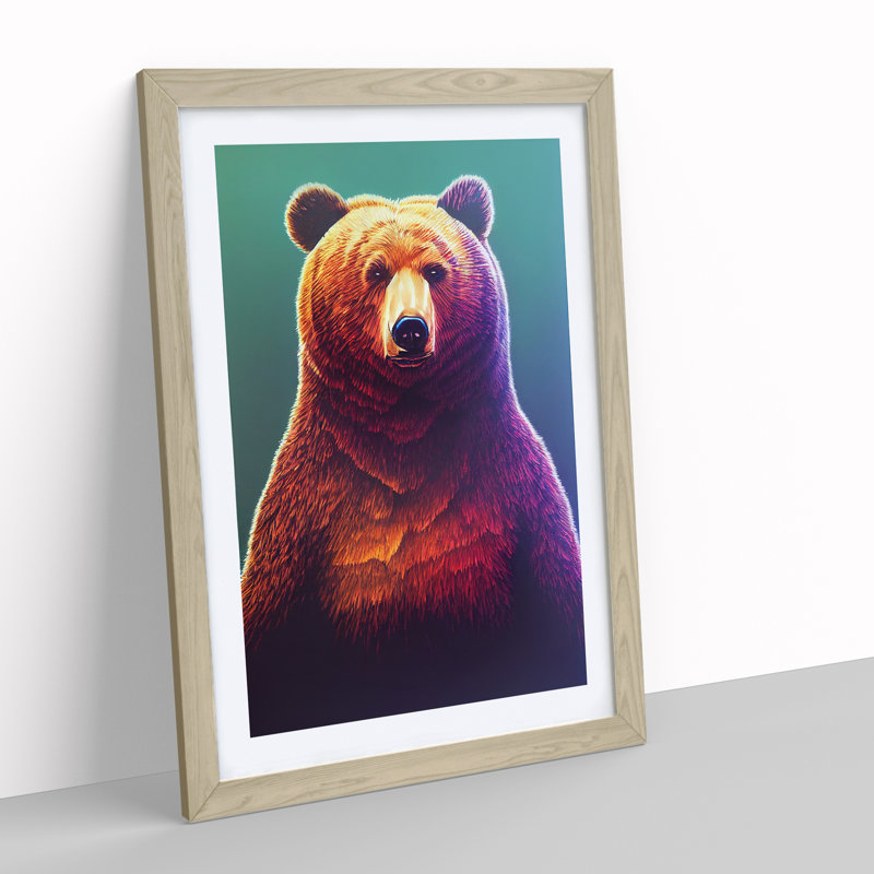 Grizzly Bear No.1 - Framed Print, 64cm H x 46cm W x 2cm D, Oak